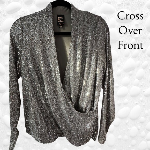 Gorgeous 'Rock & Shine" Reitmans Silver Sequin Crossover Top – XS/S – NWOT - Picture 3 of 10